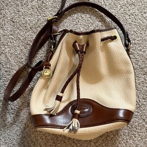 Vintage 1990’s Dooney & Bourke Tan and Brown Leather Bucket Bag